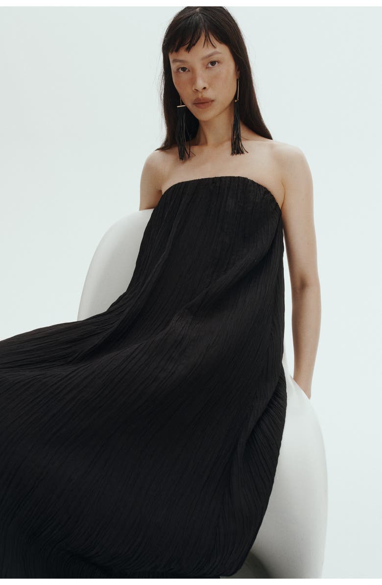 H&M Crinkled Bandeau Dress, Alternate, color, Black