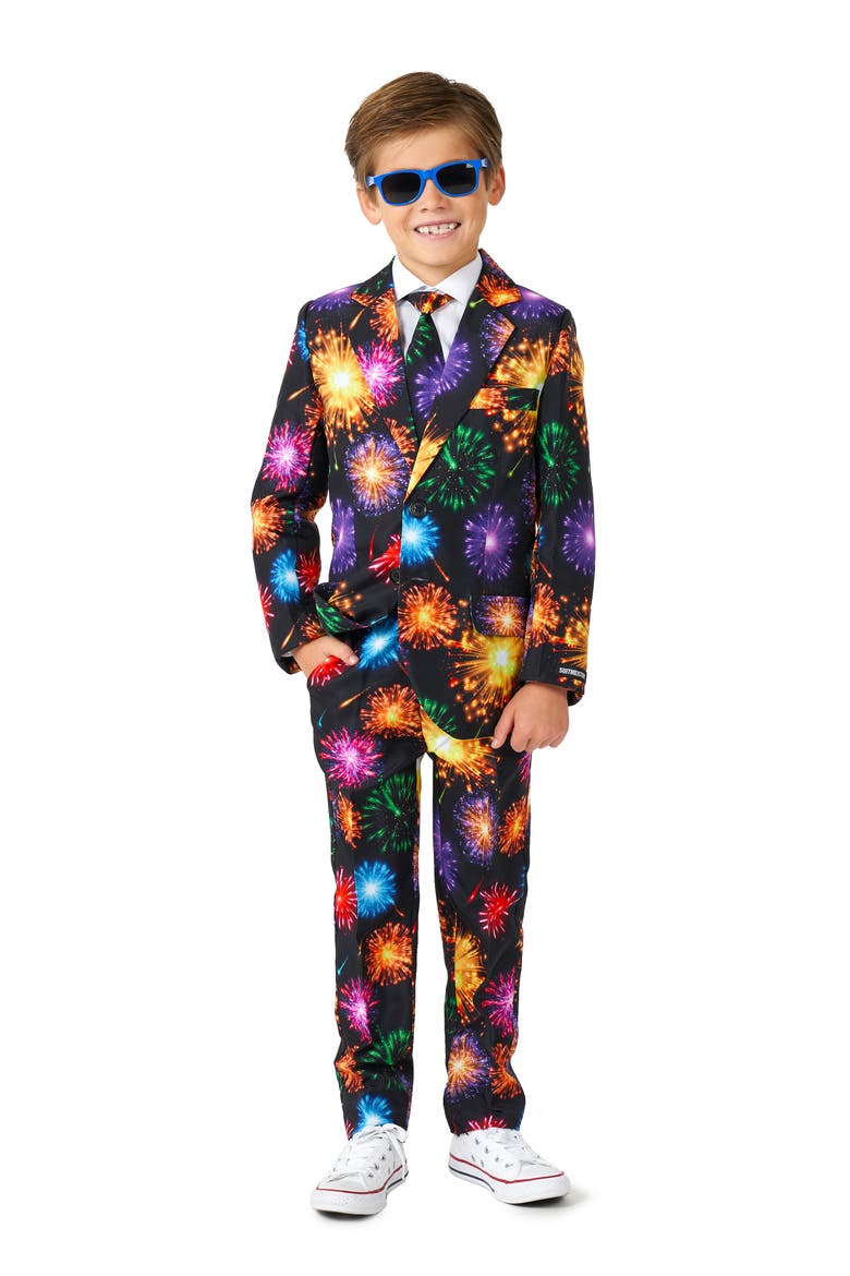 Kids' Suitmeister Fireworks Two-Piece Suit with Tie, Main, color, BLACK