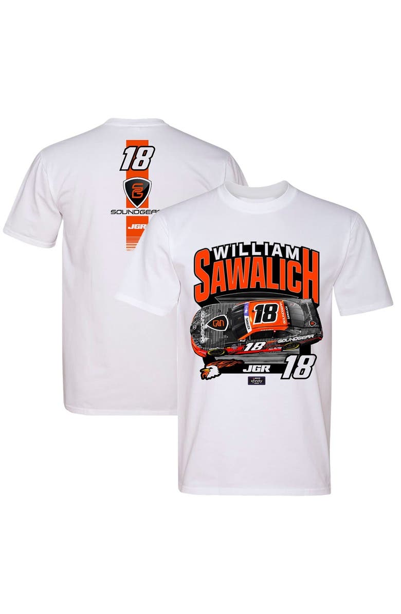 JOE GIBBS RACING TEAM COLLECTION Men's Joe Gibbs Racing Team Collection White William Sawalich SoundGear Car T-Shirt, Main, color, White
