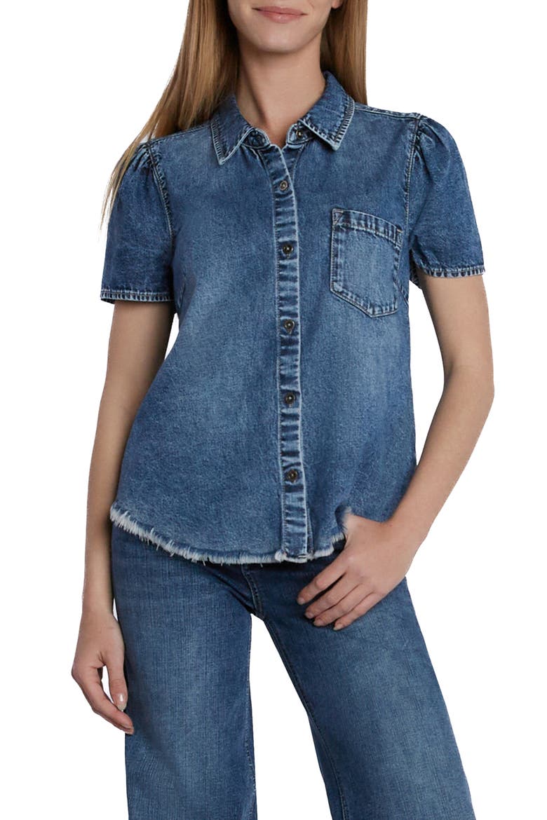 Puff Sleeve Denim Shirt, Alternate, color, DENIM SHARK