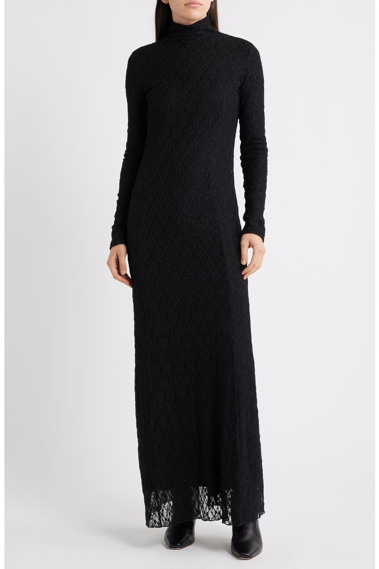 Ellie Lace Long Sleeve Turtleneck Maxi Dress, Main, color, BLACK