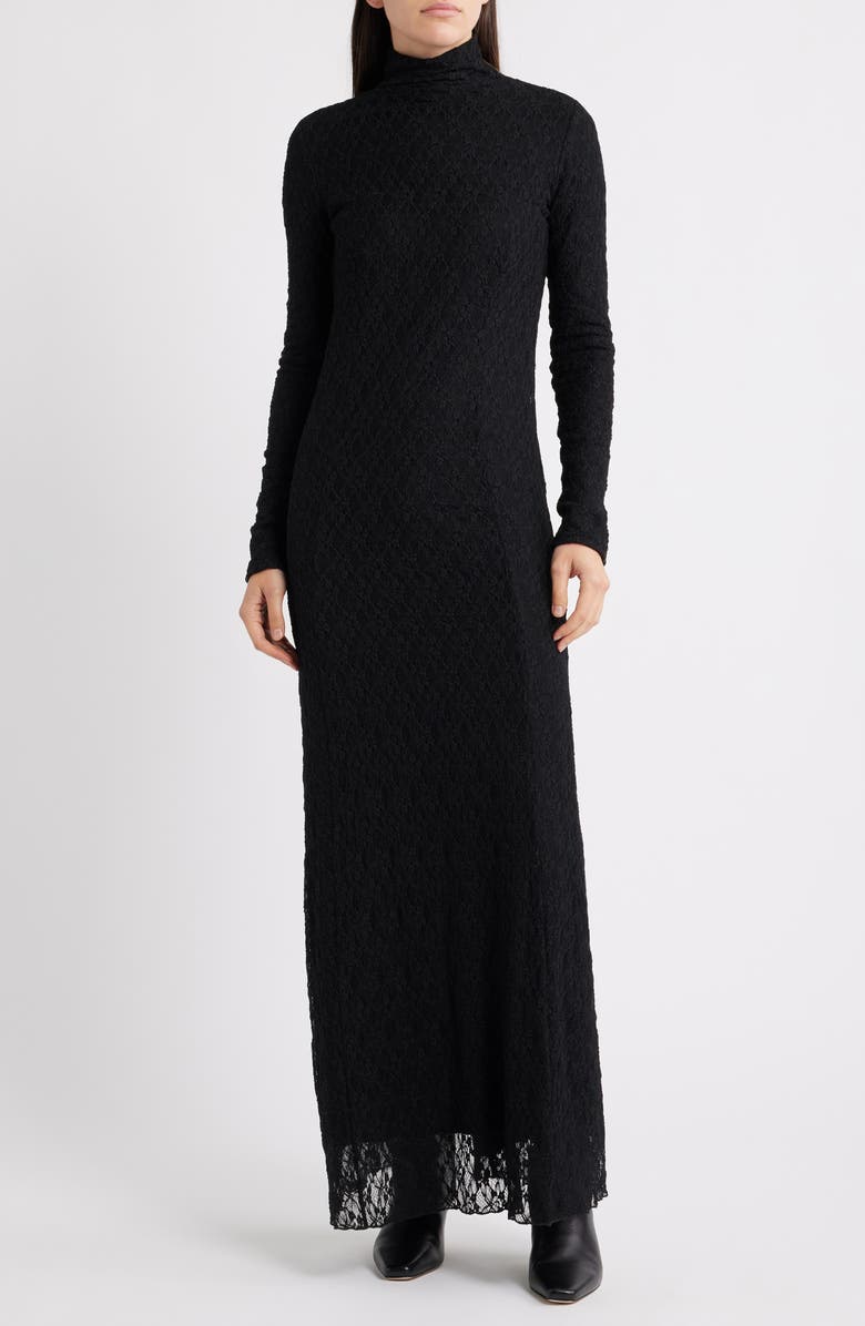 rag & bone Ellie Lace Long Sleeve Turtleneck Maxi Dress, Main, color, Black