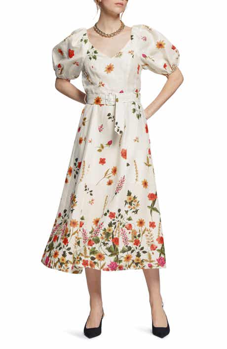 & Other Stories Floral Puff Sleeve Linen Dress