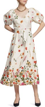& Other Stories Floral Puff Sleeve Linen Dress