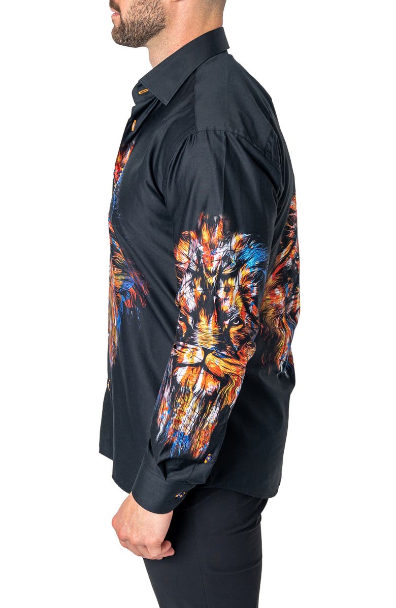 Maceoo Fibonacci Lion Ink Regular Fit Cotton Button-Up Shirt, Alternate, color, 