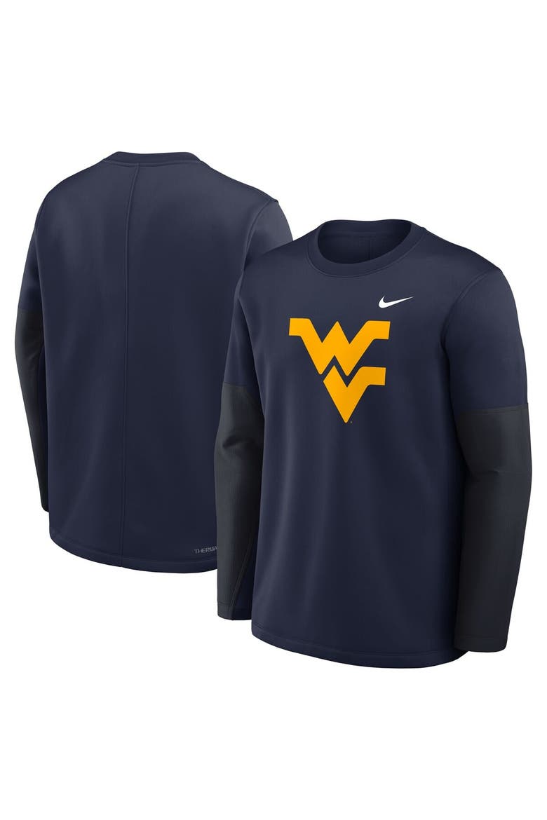 Men's Nike Navy West Virginia Mountaineers 2025 Sideline Coach Performance Long Sleeve T-Shirt, Alternate, color, Navy
