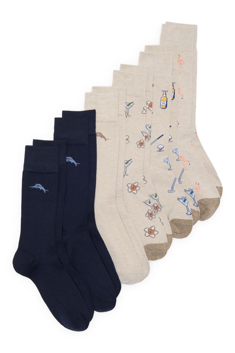 6-Pack Assorted Crew Socks, Main, color, KHAKI/ NAVY