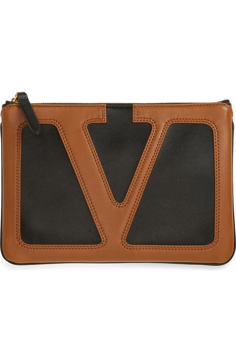 Valentino Garavani Medium Viva Superstar Leather Pouch, Main, color, Black/ Tan