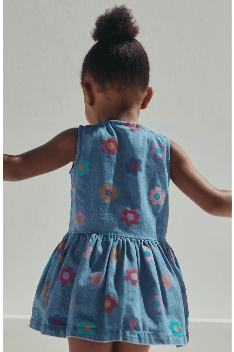 Kids' Floral Print Sleeveless Denim Dress, Alternate, color, BLUE