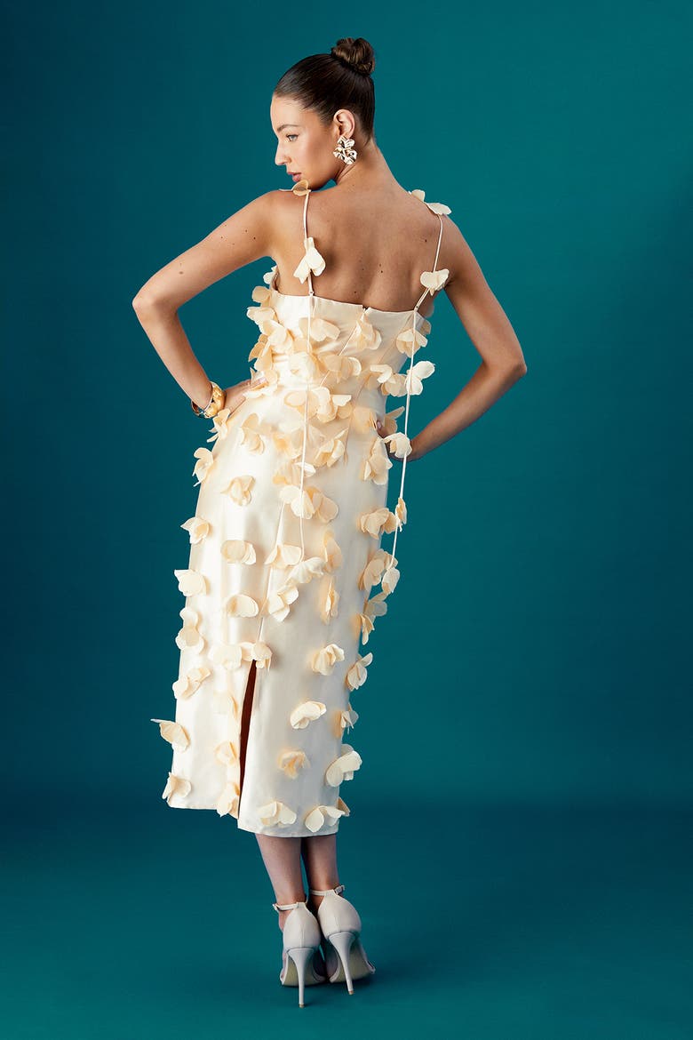 3D Flowers Strappy Satin Midi Dress, Alternate, color, Yellow