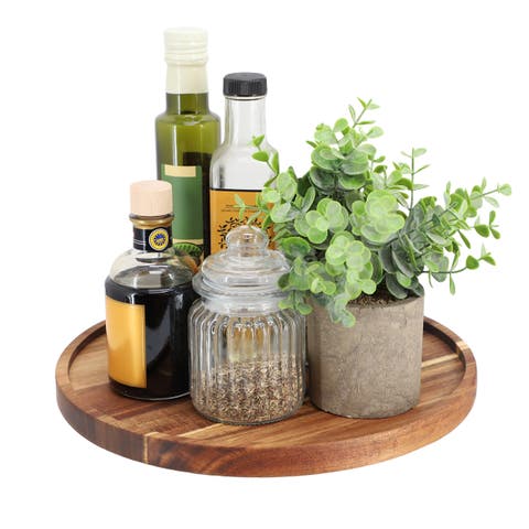 12 Inch Acacia Wood Lazy Susan Tray