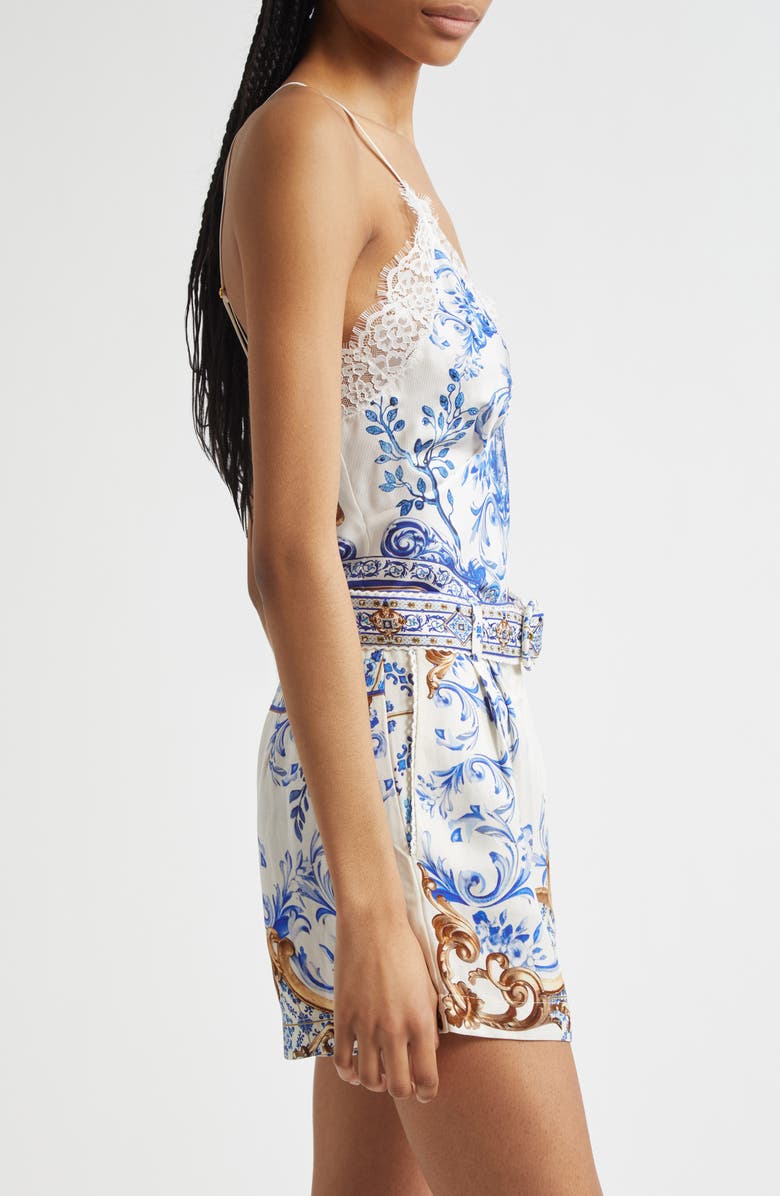 Camilla Lace Trim Silk Camisole, Alternate, color, Azul Adventures