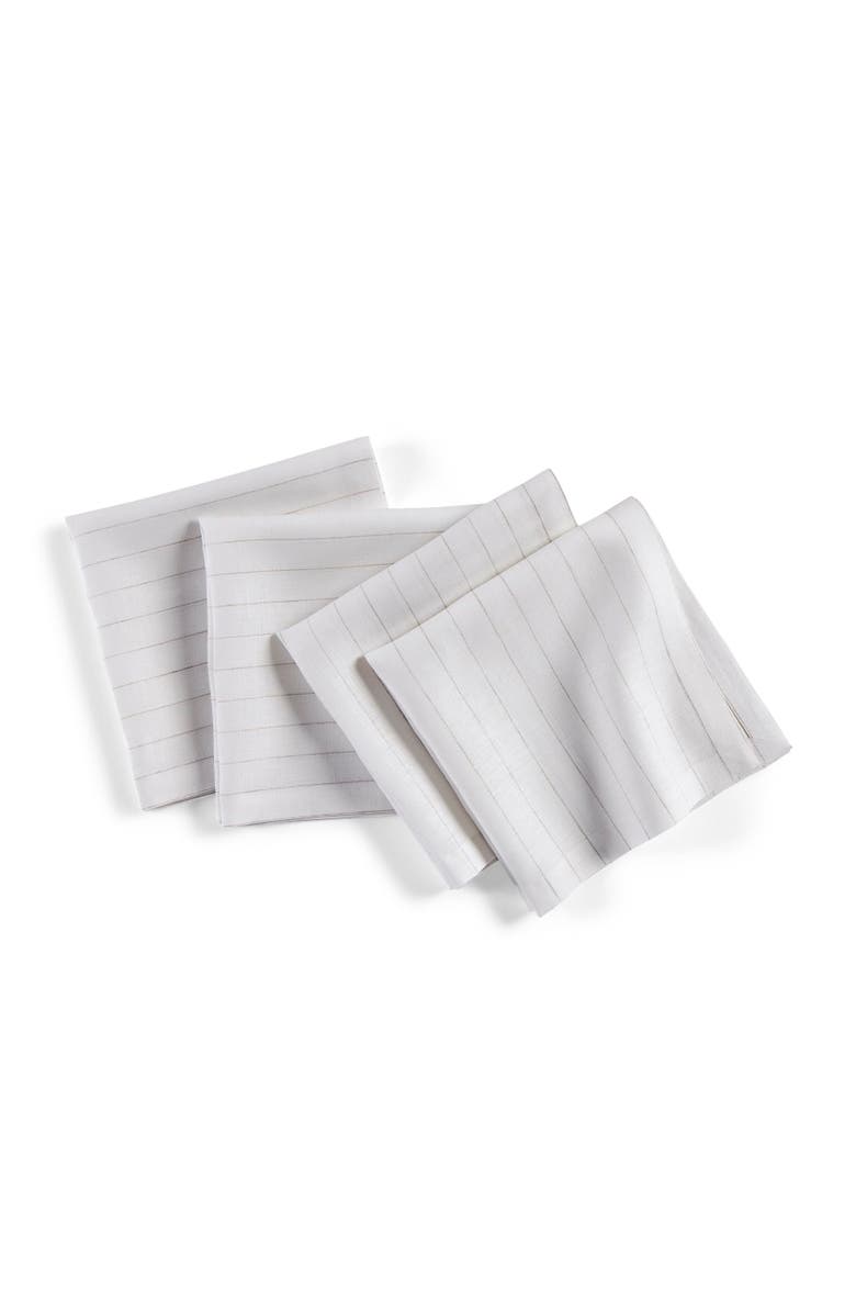 Solino Home Linen Dinner Napkins - Pinstripe, 20" x 20" Inch, Main, color, White And Natural
