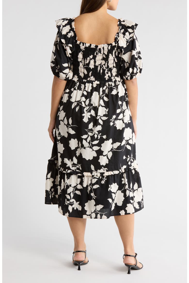 Mableton Floral Print Smocked Dress, Alternate, color, BLACK-CREAM