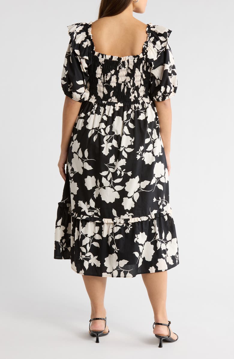 SUGARLIPS Mableton Floral Print Smocked Dress, Alternate, color, Black-Cream