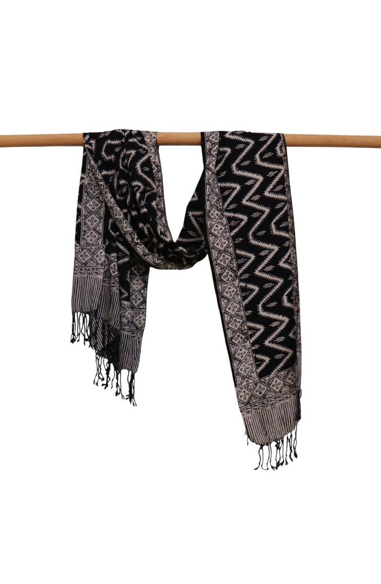 Kasih Co-op Handmade Batik Scarf, Alternate, color, Midnight Zigzag