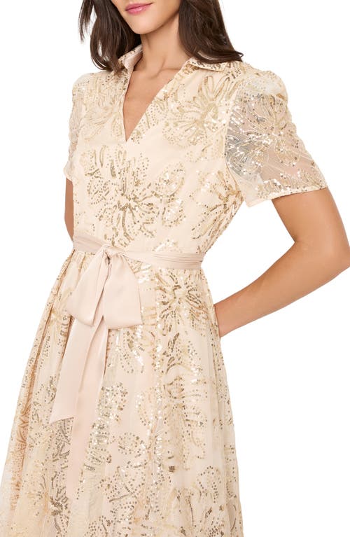 Tahari Asl Sequin Tie Waist Midi Dress In Gold