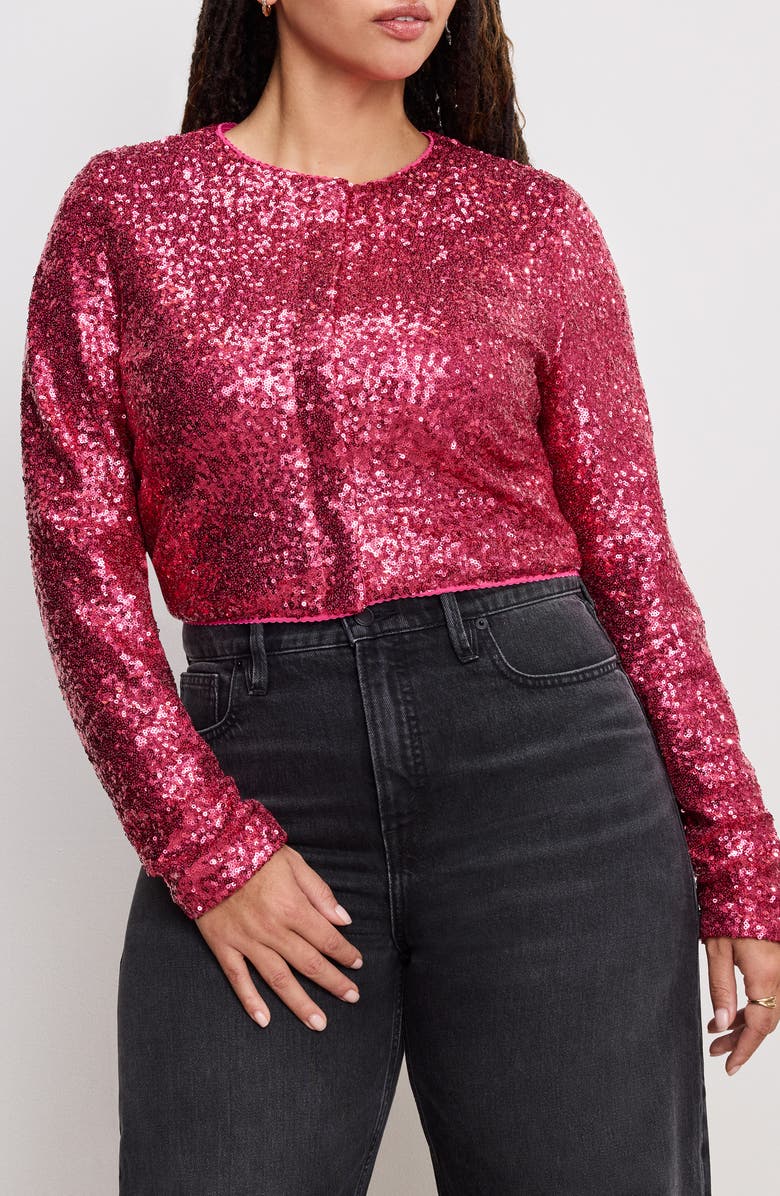Good American Cluster Sequin Crop Cardigan, Alternate, color, Ballerina Pink004