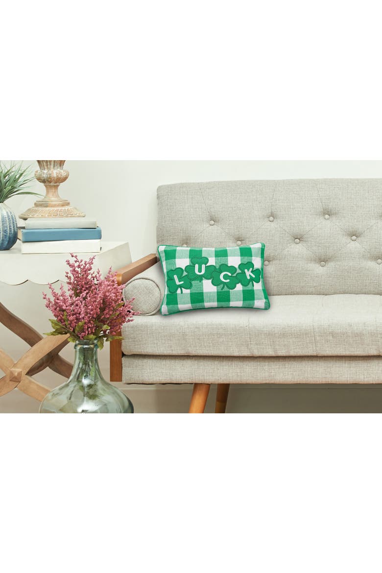 St. Patrick's Day Shamrock "Luck" Rectangle Cotton Accent Pillow, 12" x 16", Alternate, color, Green