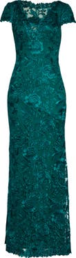 Tadashi Shoji Embroidered Lace Evening Gown