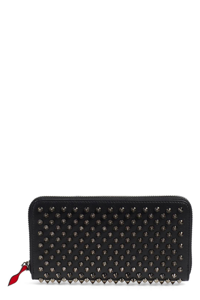 'Panettone' Spiked Calfskin Wallet, Main, color, BLACK/ GUN METAL