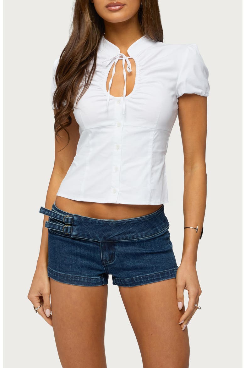 Weston Keyhole Button Up Top, Main, color, WHITE
