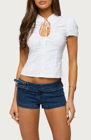 EDIKTED Weston Keyhole Button Up Top