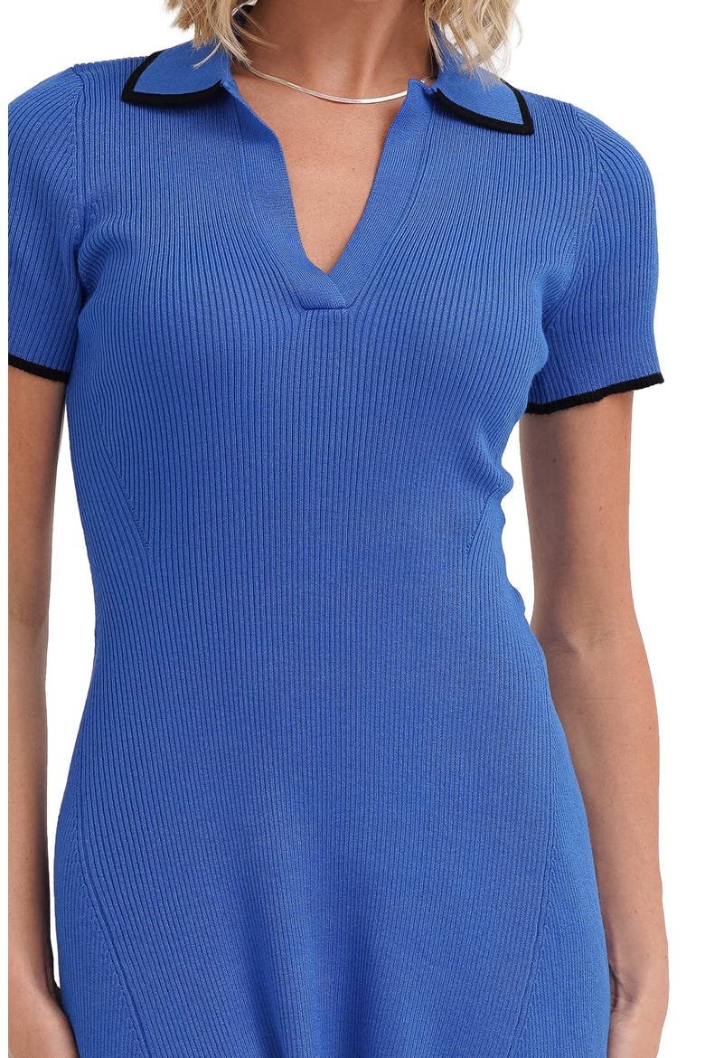 Short Sleeve Ribbed Fit & Flare Sweater Dress, Alternate, color, VICTORIAN BLUE/ BLACK