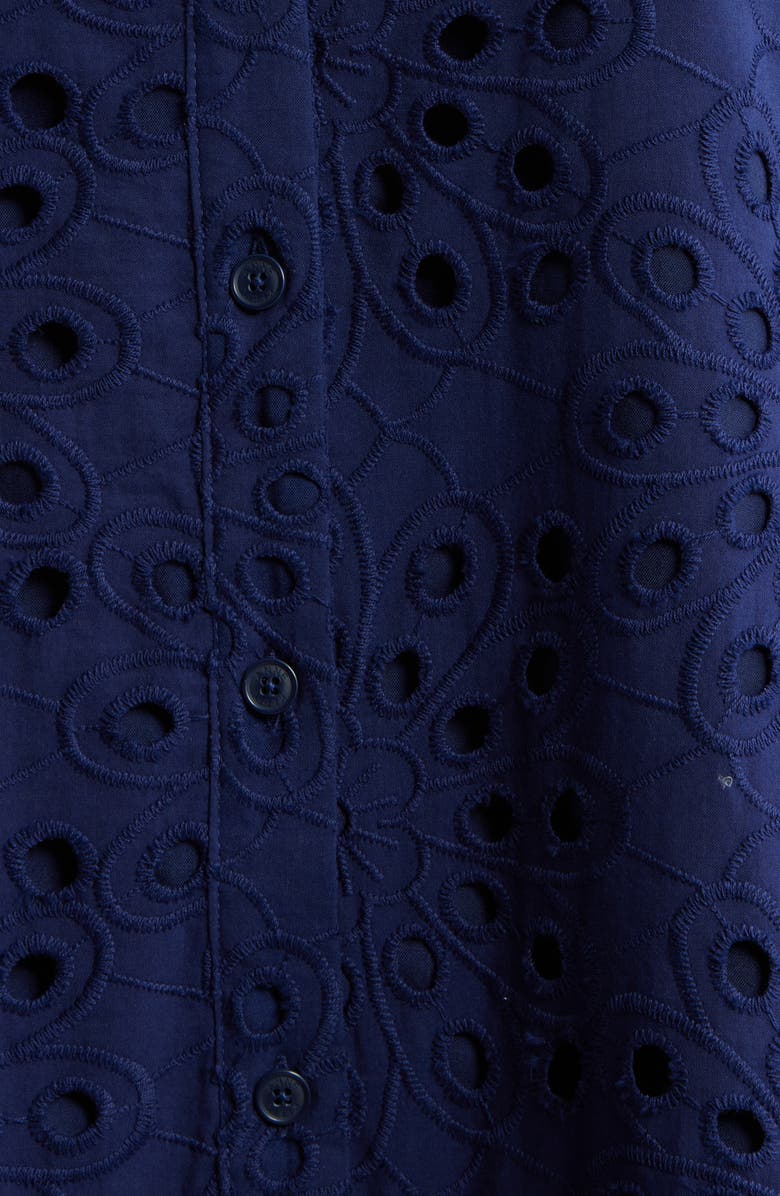 Anne Klein Eyelet Embroidered Tiered Cotton Dress, Alternate, color, Distant Mountain