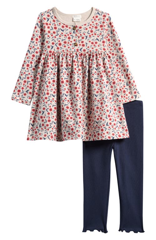 FIRSTS by Petit Lem Polly Print Long Sleeve Cotton Dress & Leggings Set in Beige 