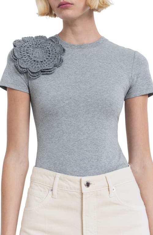 MANGO 3D Flower Stretch Cotton T-Shirt in Medium Heather Grey  product