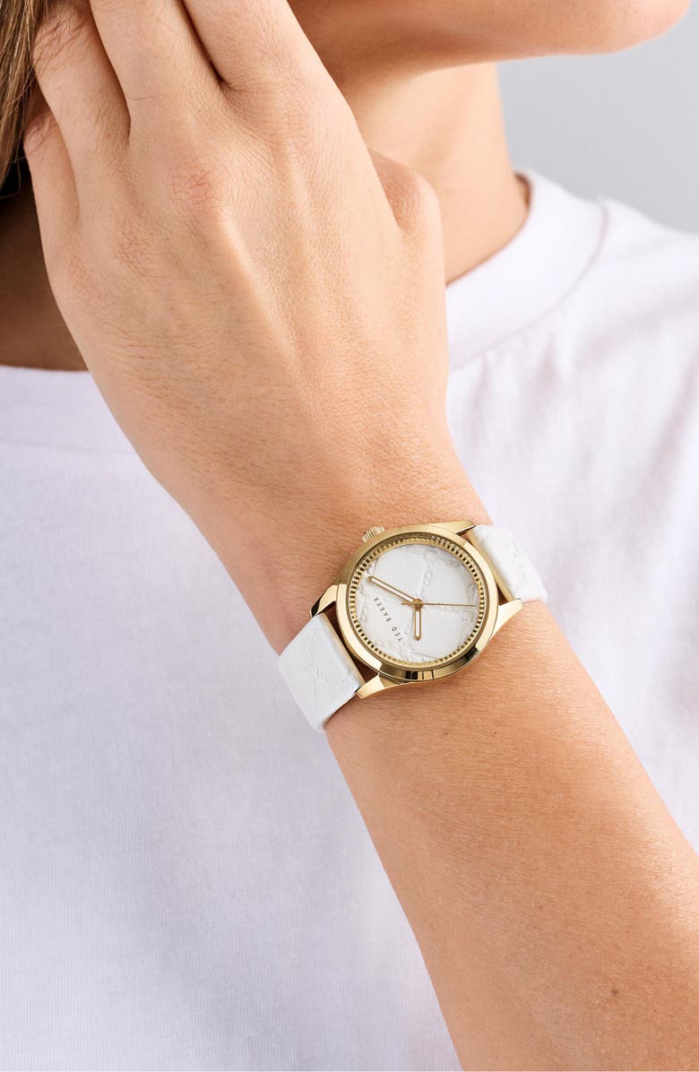 Ted Baker Coolly Leather Strap Watch, 34mm, Alternate, color, White