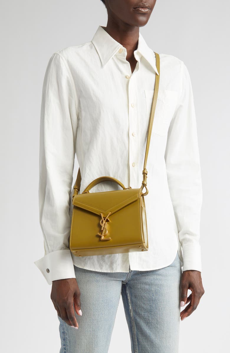 Saint Laurent Mini Cassandra Leather Top Handle Bag, Alternate, color, Vert Olive