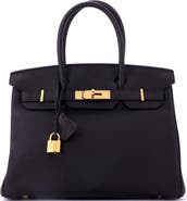 Pre-Owned Hermes Birkin Handbag Black Togo with Gold Hardware 30