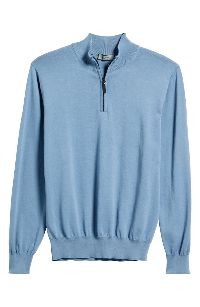 Canali Half Zip Cotton Sweater, Alternate, color, Light Blue