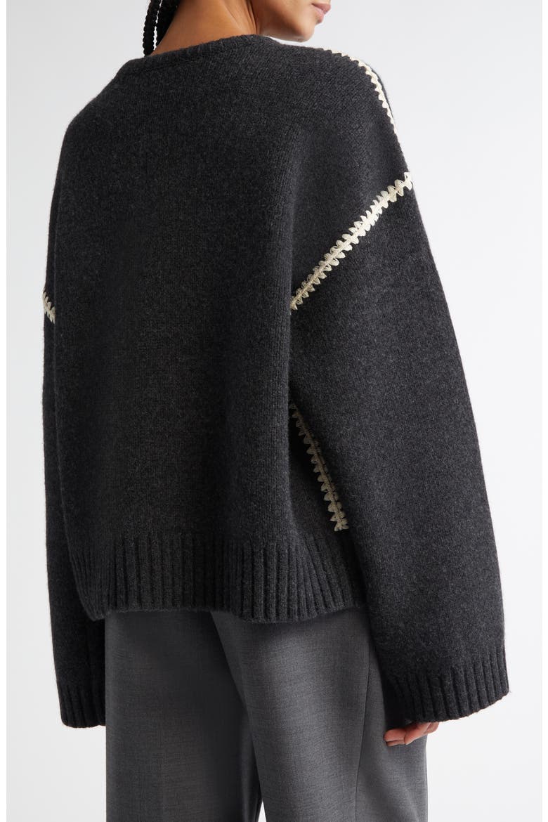 Shell Stitch Trim Wool, Cashmere & Cotton Sweater, Alternate, color, GREY MELANGE 074