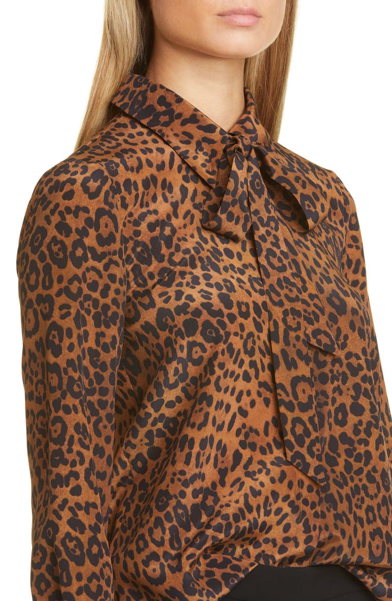 Lafayette 148 New York Diana Leopard Tie Neck Silk Blouse, Alternate, color,