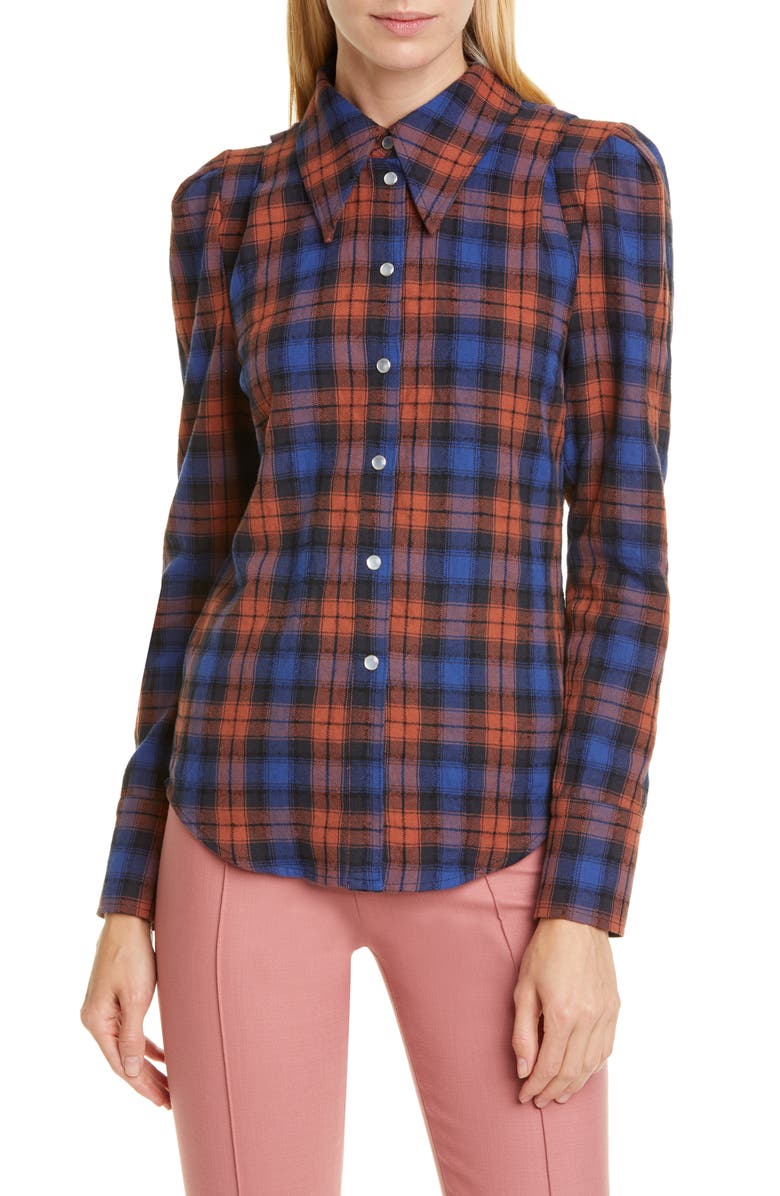 Smythe Puff Sleeve Plaid Flannel Shirt, Main, color, 