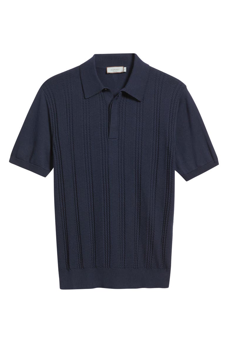 Ribbed Cotton Blend Polo Sweater, Alternate, color, NAVY
