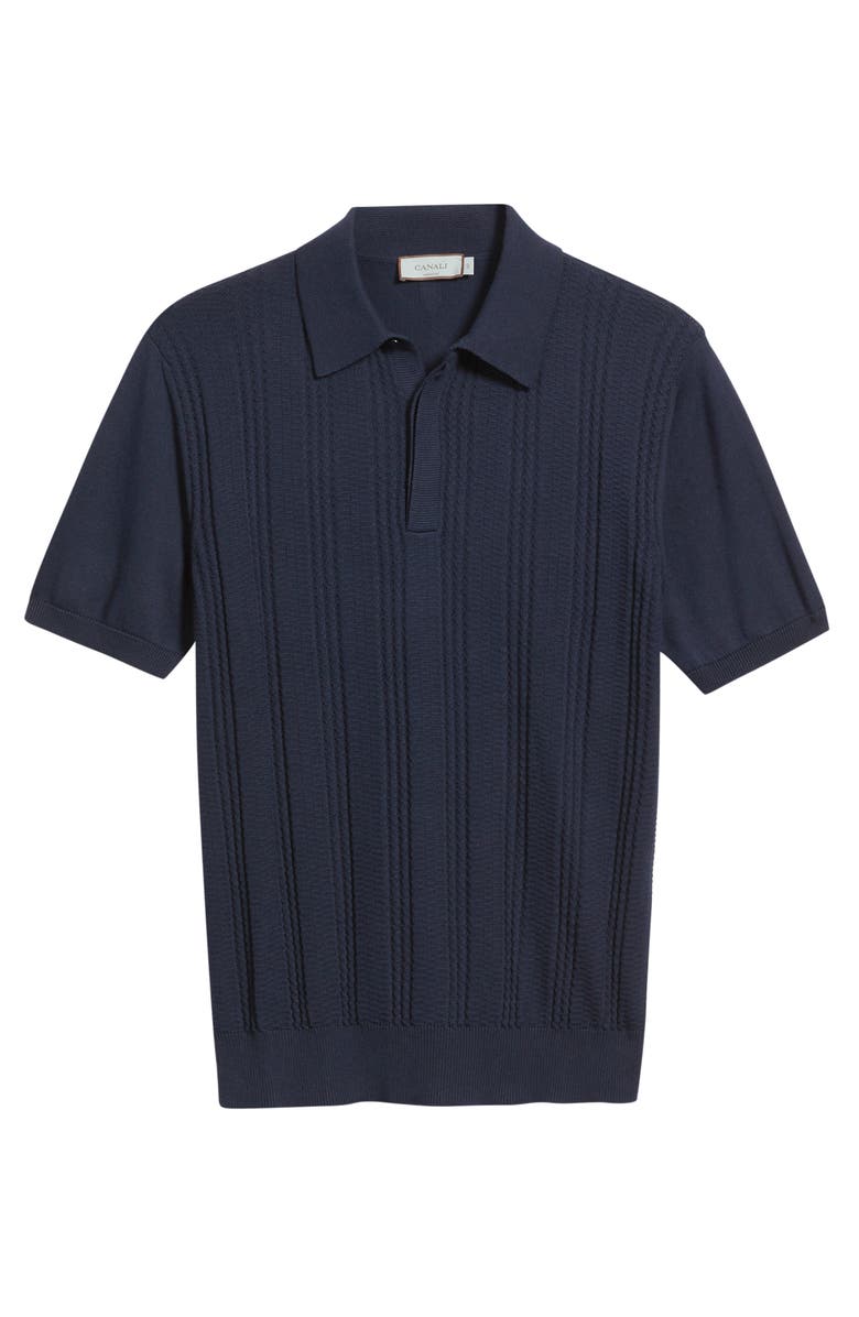 Canali Ribbed Cotton Blend Polo Sweater, Alternate, color, Navy