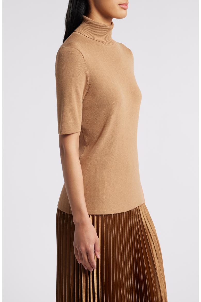 Turtleneck Short Sleeve Rib Sweater, Alternate, color, VICUNA