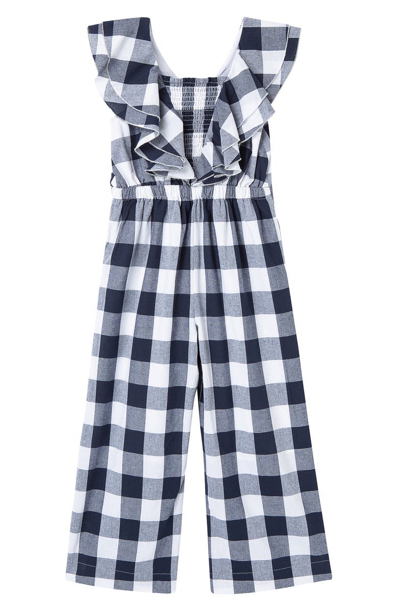Habitual Kids' Gingham Ruffle Wide Leg Jumpsuit, Alternate, color, 
