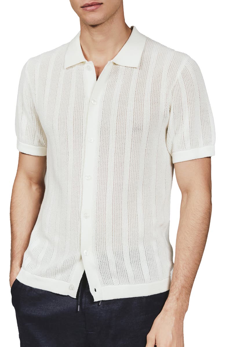 7 Diamonds Kellan Knit Short Sleeve Button-Up Shirt, Main, color, Natural