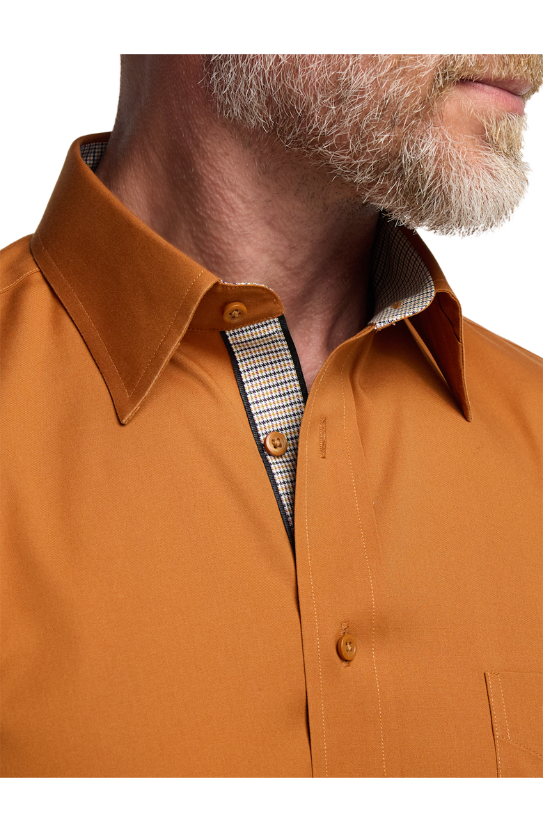 Paul Fredrick Slim Fit Comfort Stretch Non-iron Solid Dress Shirt With Contrast Trim, Alternate, color, Rust