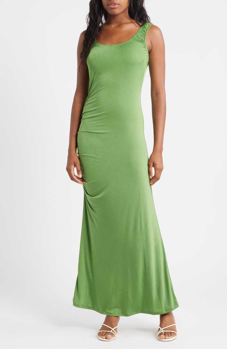 Topshop Slinky Scoop Neck Dress, Main, color, Green