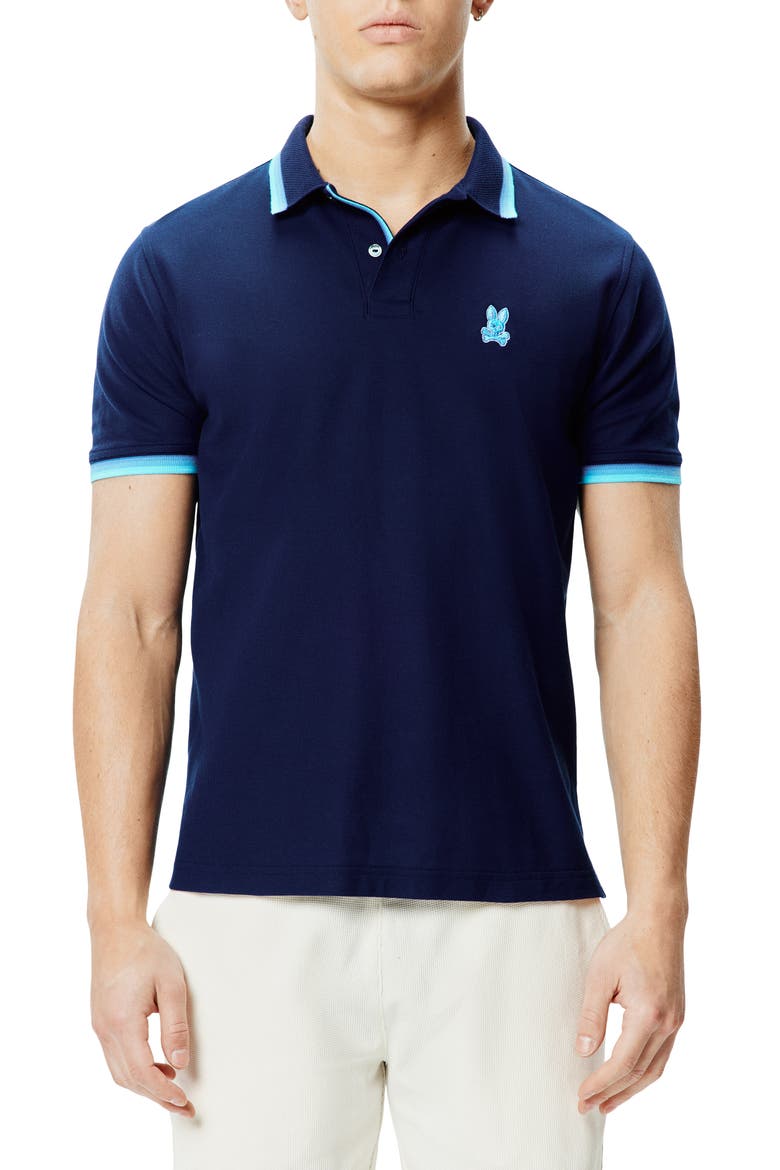 Holden Tipped Pima Cotton Piqué Polo, Main, color, EVENING BLUE