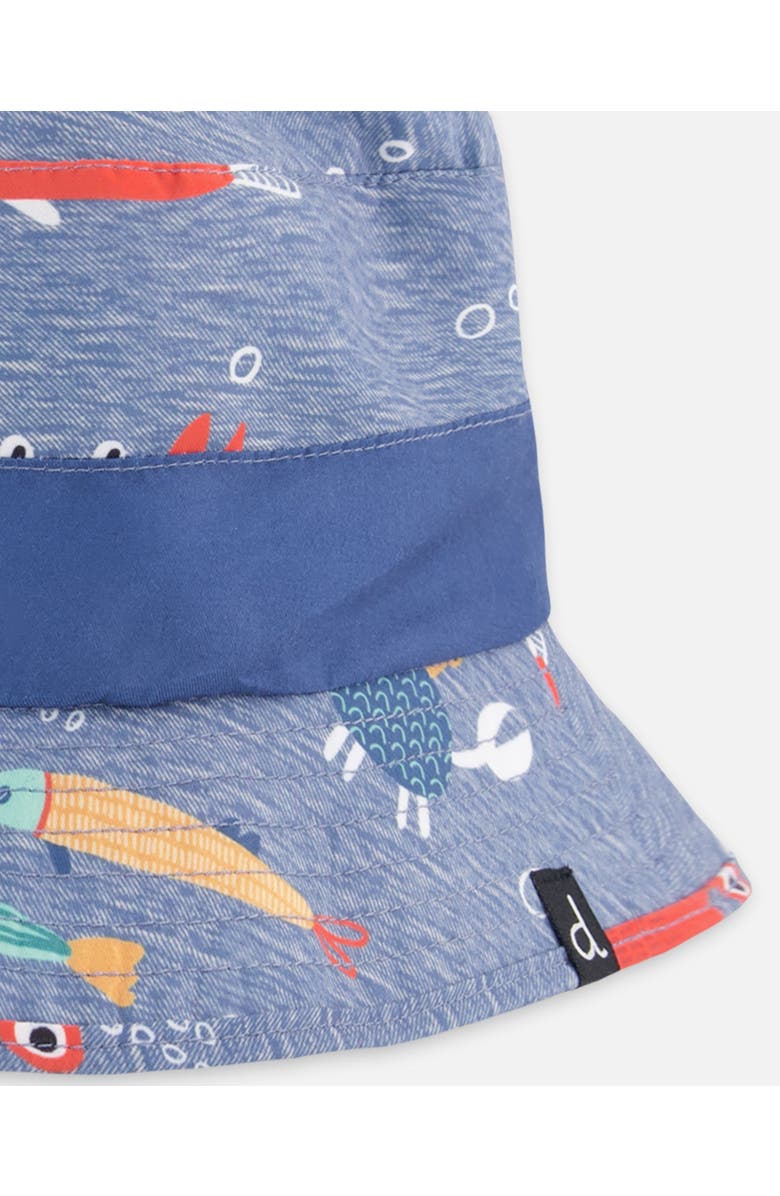 Deux par Deux Recycled Polyester Marine Animal Print Beach Hat, Alternate, color, Blue Printed Marine Animals