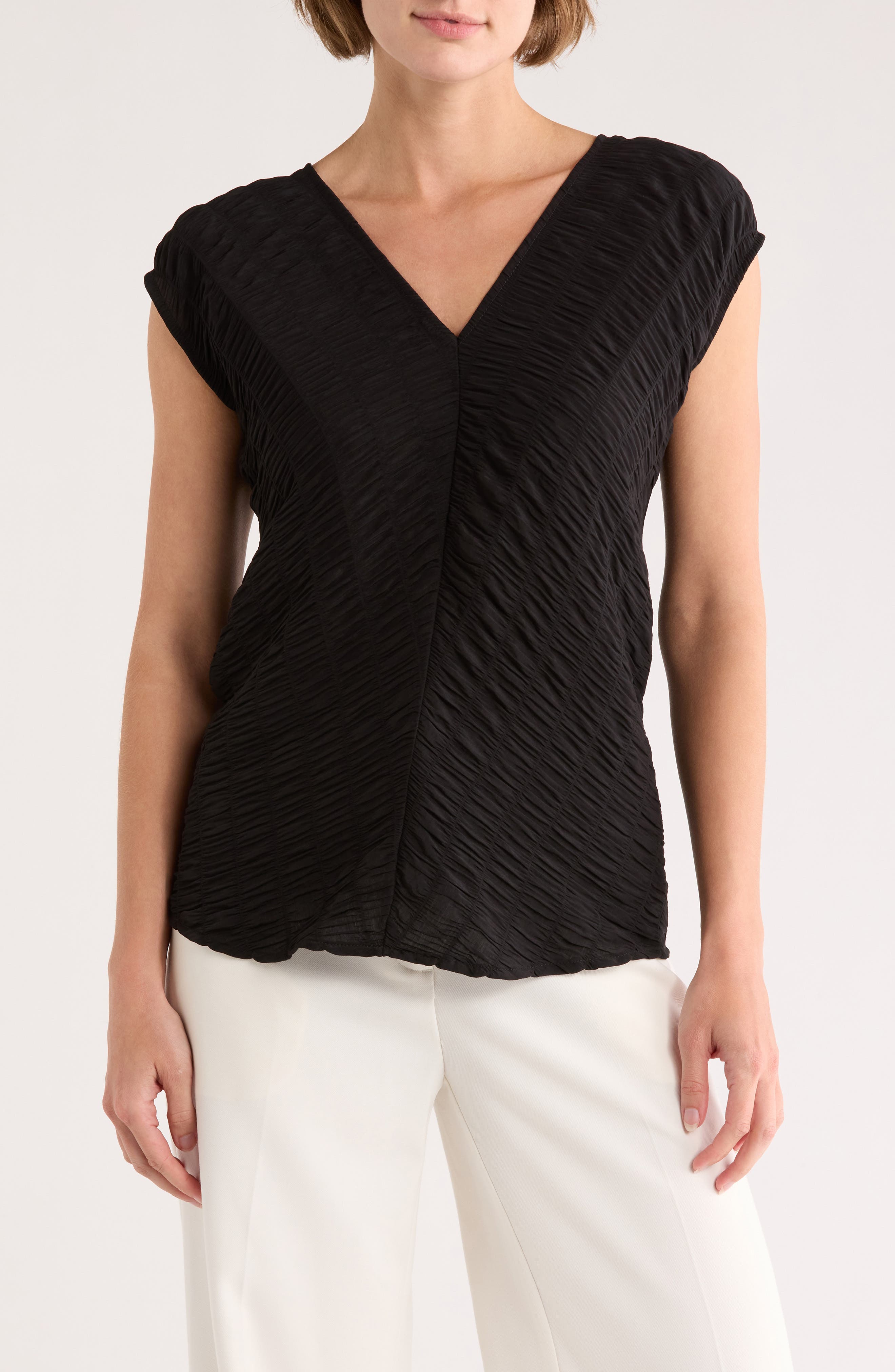 Bobeau Pleated Cap Sleeve Top