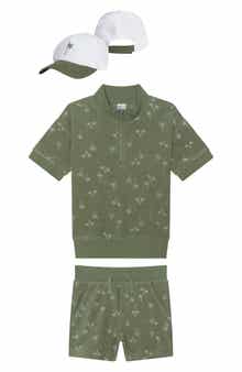 Petit Lem Kids' Towel Terry Quarter Zip Shirt, Shorts & Baseball Cap Set