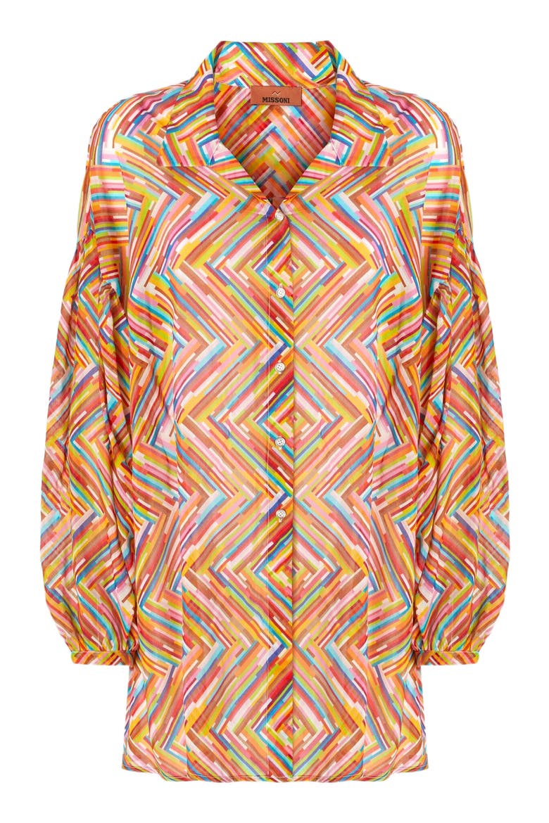 Oversized Shirt In Printed Cotton And Silk Blend, Alternate, color, Multicoloured